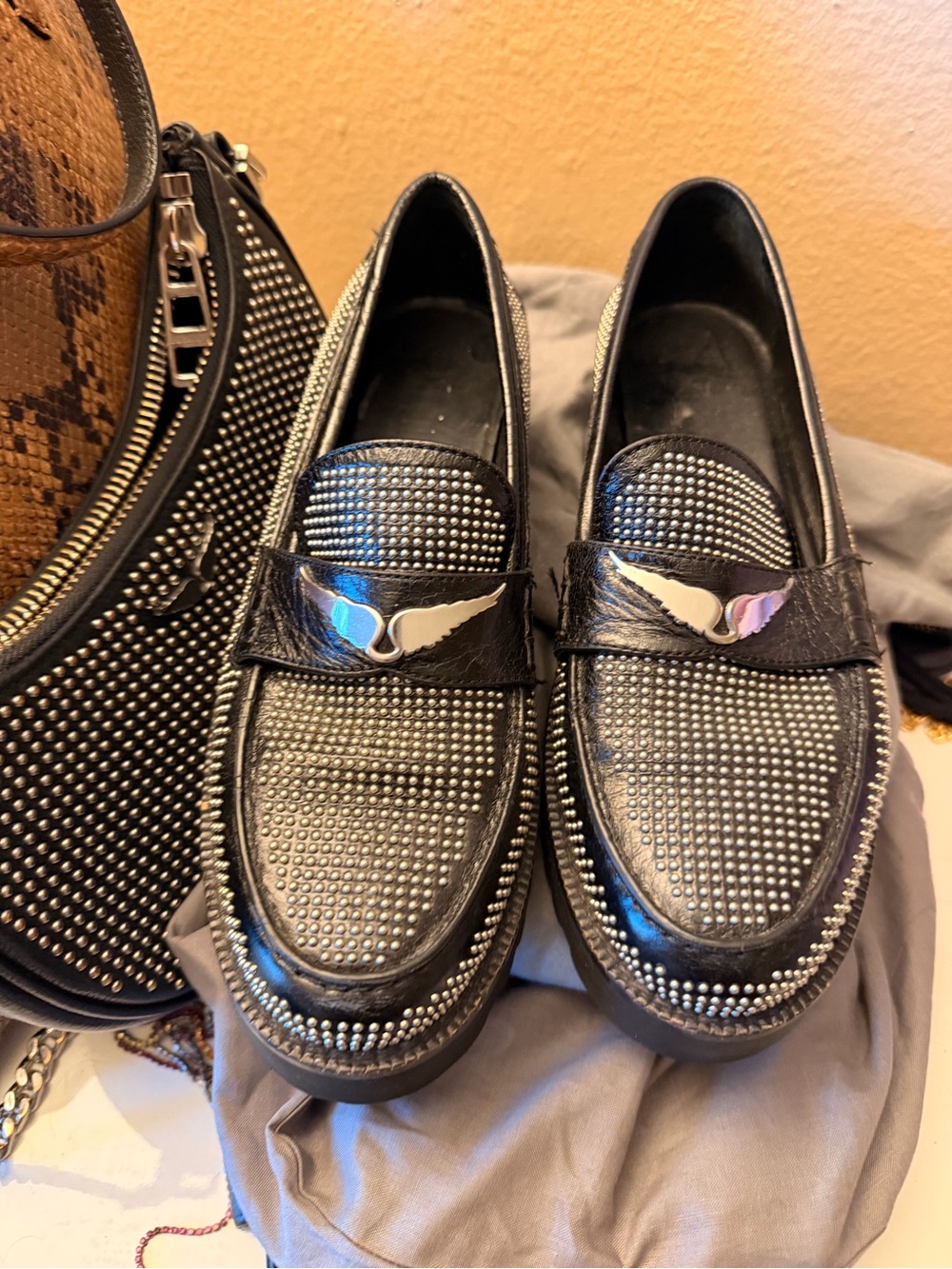 Zadig & Voltaire Black Studded Leather Loafers